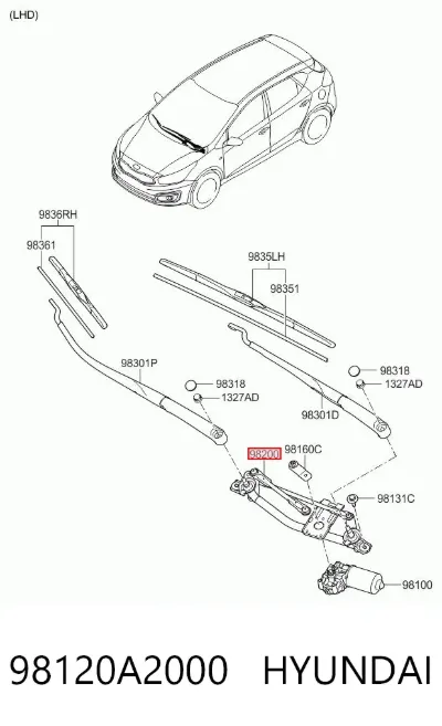 Trapezio del limpiaparabrisas HYUNDAI 98120A2000
