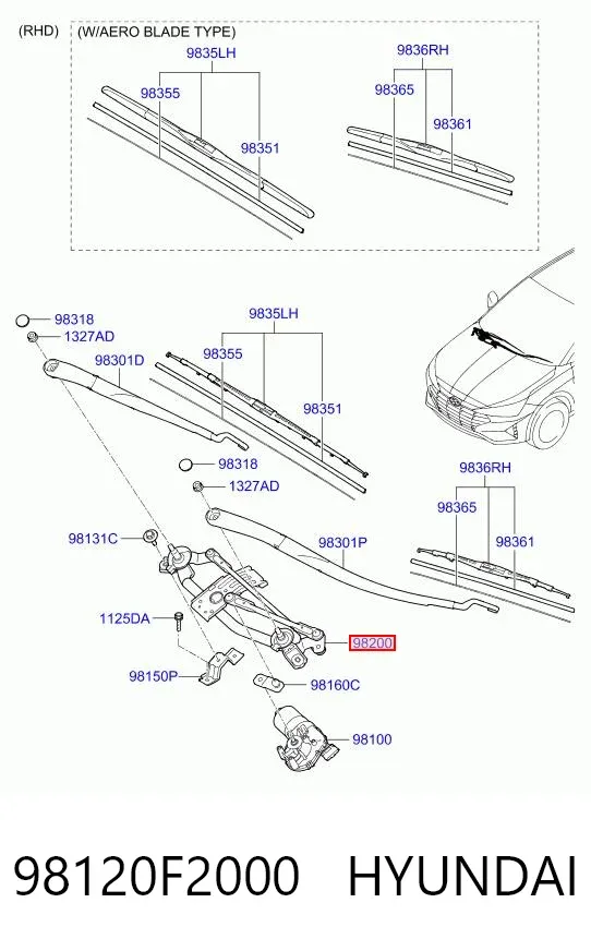 Varilla de limpiaparabrisas 98120F2000 Hyundai/Kia
