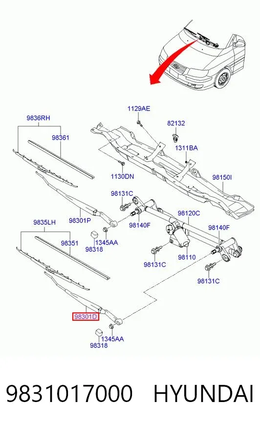 Brazo del limpiaparabrisas 9831017000 Hyundai/Kia