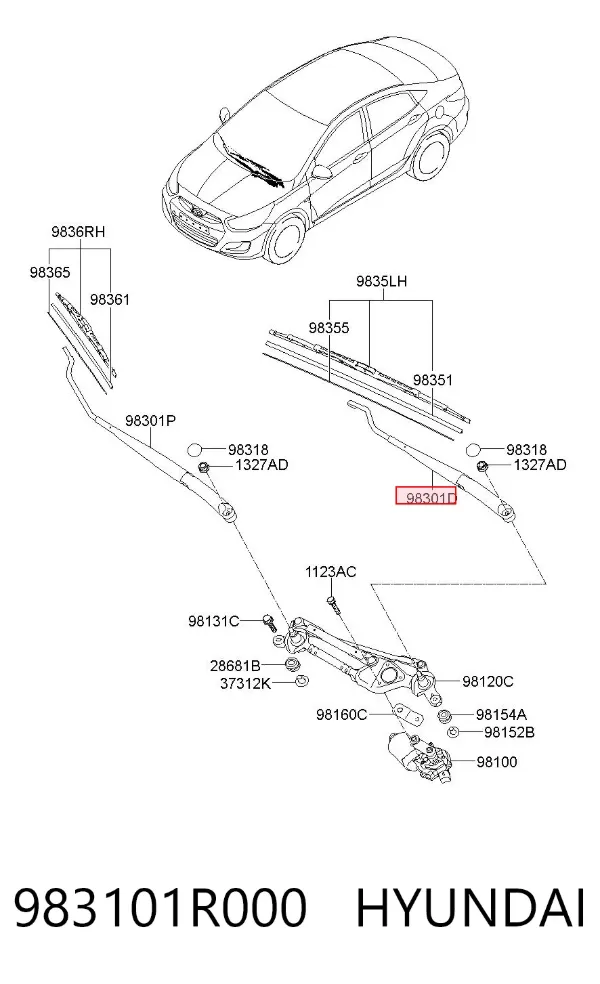 Brazo del limpiaparabrisas 983101R000 Hyundai/Kia