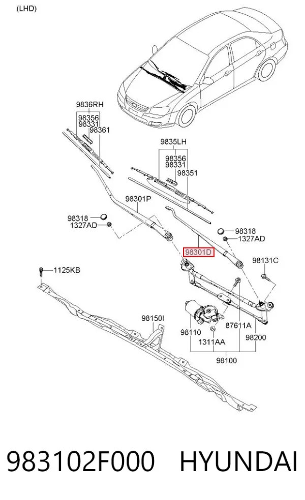 Brazo del limpiaparabrisas 983102F000 Hyundai/Kia