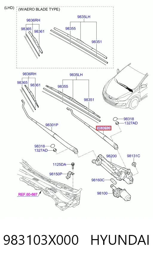 Brazo del limpiaparabrisas Hyundai Elantra V