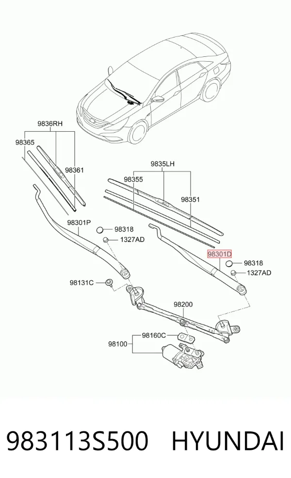 Brazo del limpiaparabrisas 983113S500 Hyundai/Kia