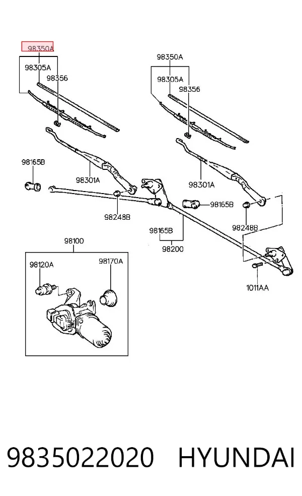 Escobilla del limpiaparabrisas del lado del conductor 9835022020 Hyundai/Kia