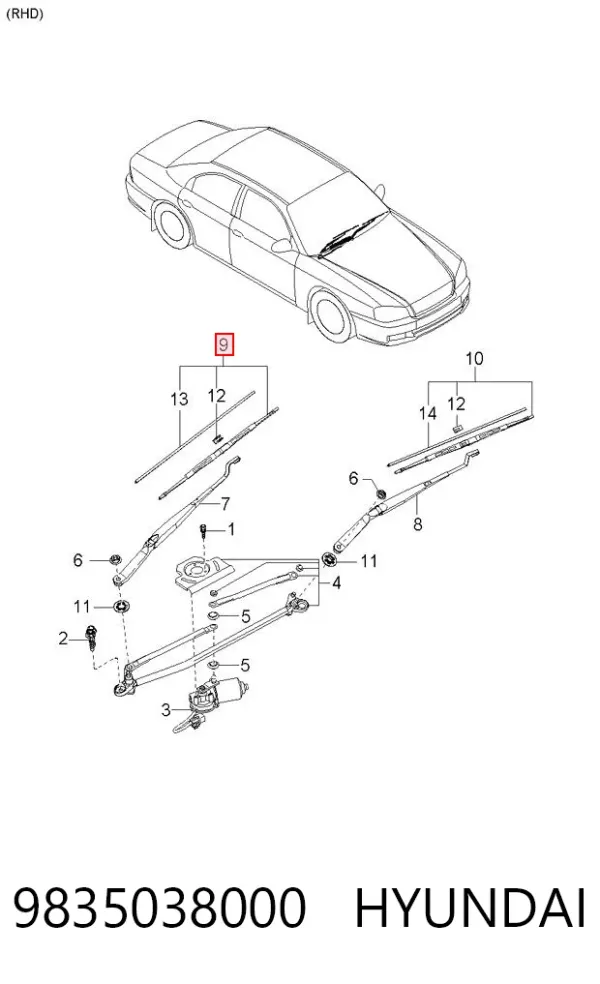 Escobilla del limpiaparabrisas del lado del conductor 9835038000 Hyundai/Kia