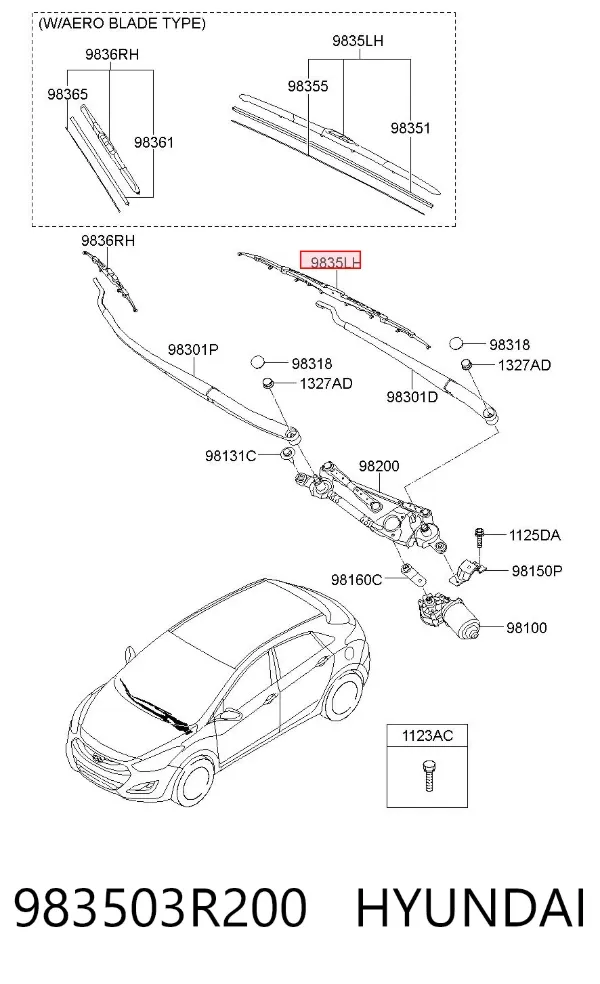 Escobilla del limpiaparabrisas del lado del conductor 983503R200 Hyundai/Kia