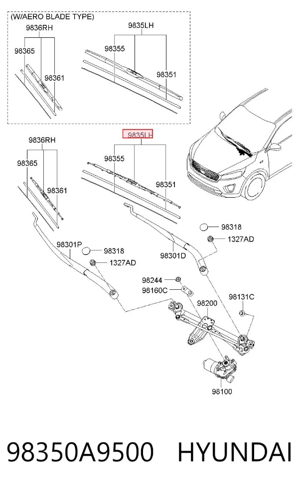 Escobilla del limpiaparabrisas del lado del conductor 98350A9500 Hyundai/Kia