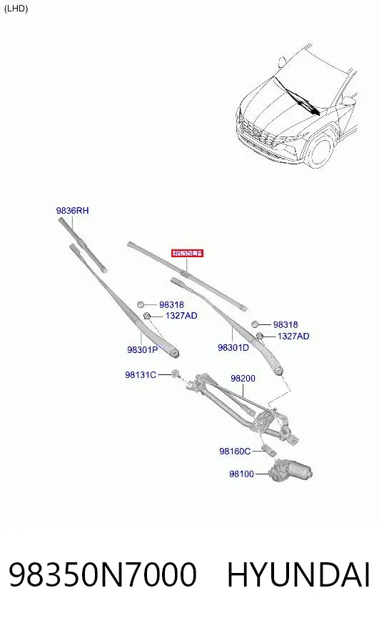Escobilla del limpiaparabrisas del lado del conductor 98350N7000 Hyundai/Kia