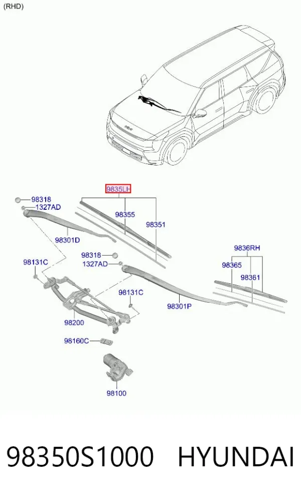 Escobilla del limpiaparabrisas del lado del conductor 98350S1000 Hyundai/Kia