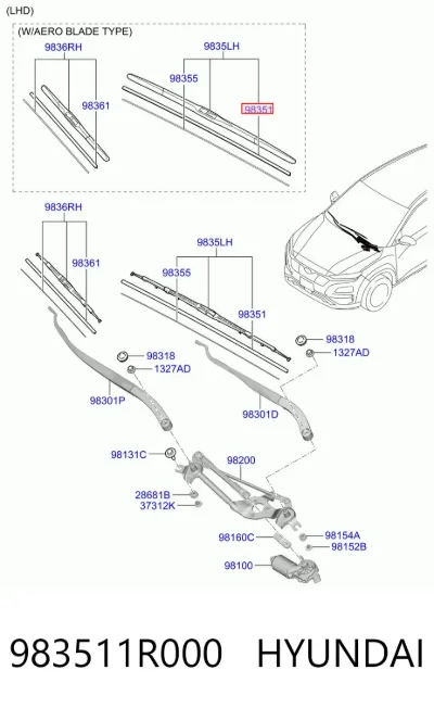 Goma de la escobilla del limpiaparabrisas del lado del conductor HYUNDAI 983511R000