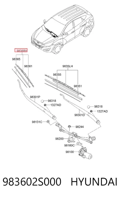 Escobilla del limpiaparabrisas del lado del pasajero HYUNDAI 983602S000