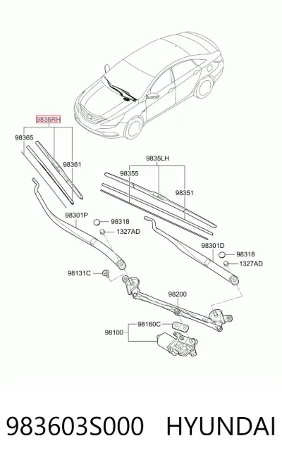 Escobilla del limpiaparabrisas del lado del pasajero HYUNDAI 983603S000