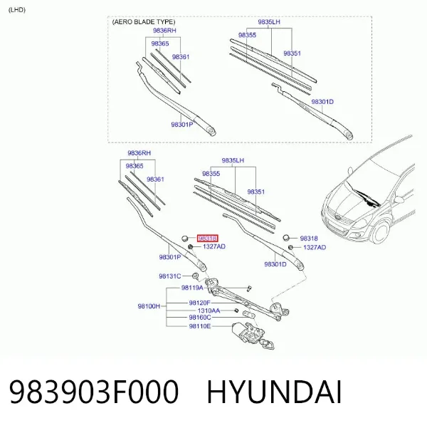 Tapa de la tuerca de fijación del brazo del limpiaparabrisas delantero 983903F000 Hyundai/Kia