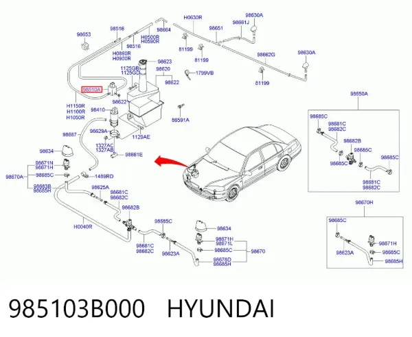 Bomba de agua limpiaparabrisas, delantera 985103B000 Hyundai/Kia