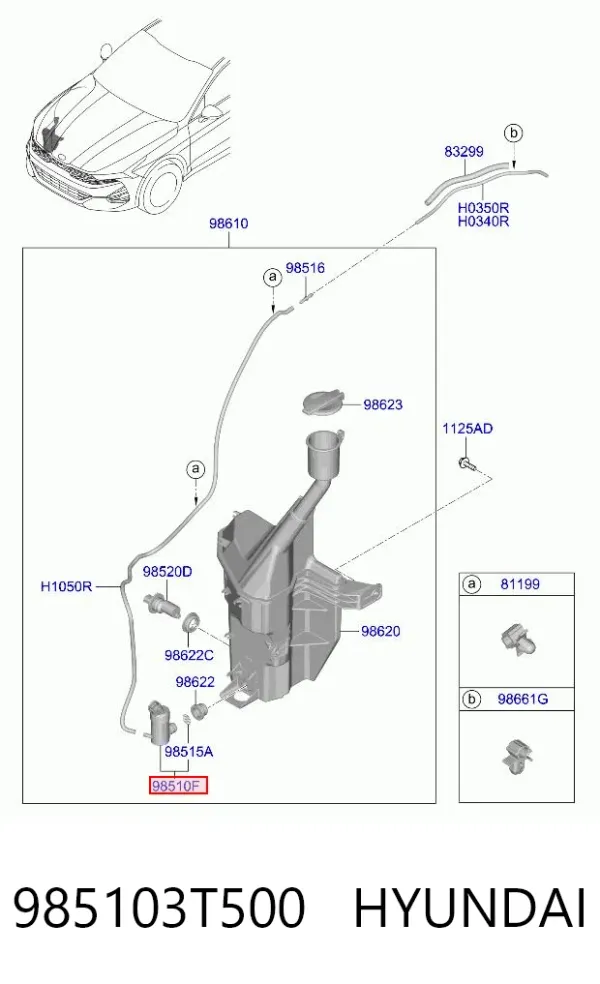 Bomba de agua limpiaparabrisas, delantera 985103T500 Hyundai/Kia