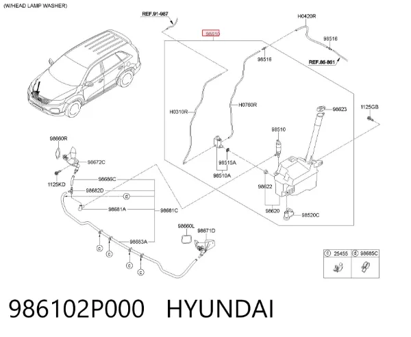 Depósito de limpiaparabrisas 986102P000 Hyundai/Kia