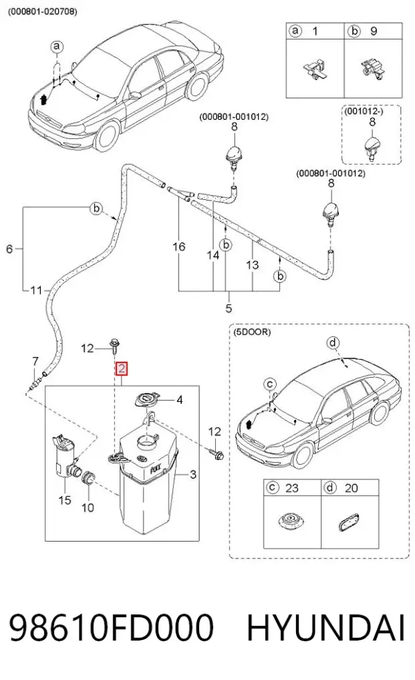 Depósito de limpiaparabrisas 98610FD000 Hyundai/Kia
