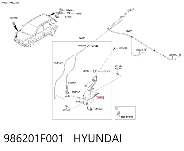 Depósito de limpiaparabrisas 986201F001 Hyundai/Kia