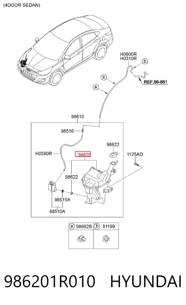 Depósito de limpiaparabrisas 986201R010 Hyundai/Kia