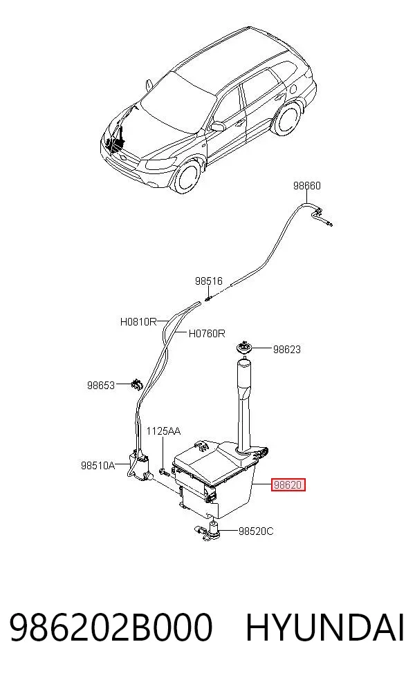 Depósito de limpiaparabrisas 986202B000 Hyundai/Kia