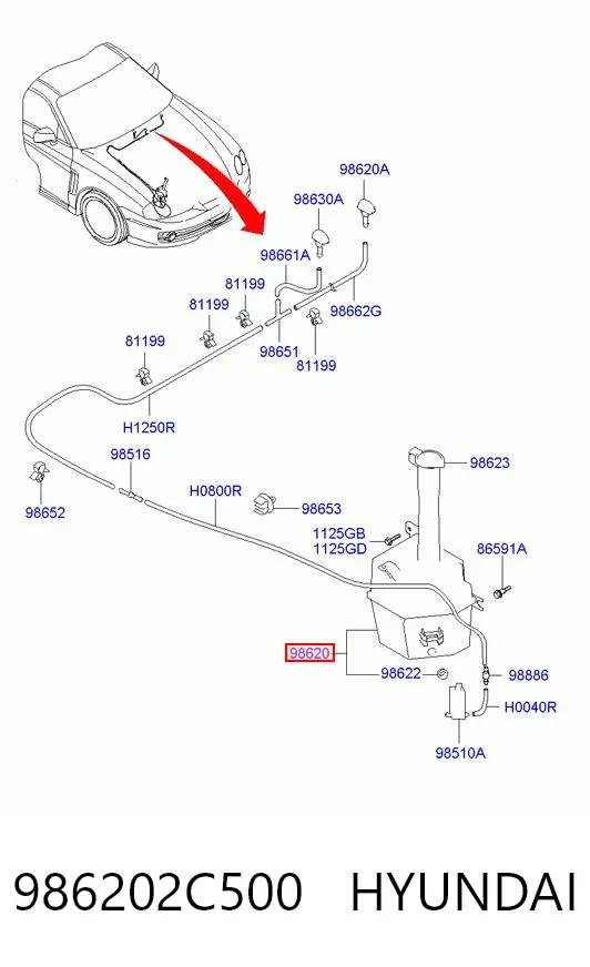 Depósito de limpiaparabrisas 986202C500 Hyundai/Kia