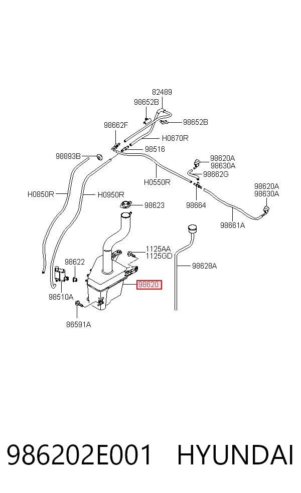 Depósito de limpiaparabrisas 986202E001 Hyundai/Kia