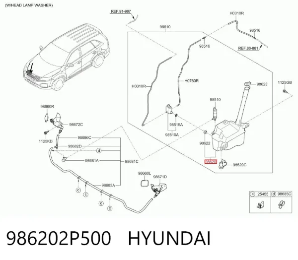 Depósito de limpiaparabrisas 986202P500 Hyundai/Kia