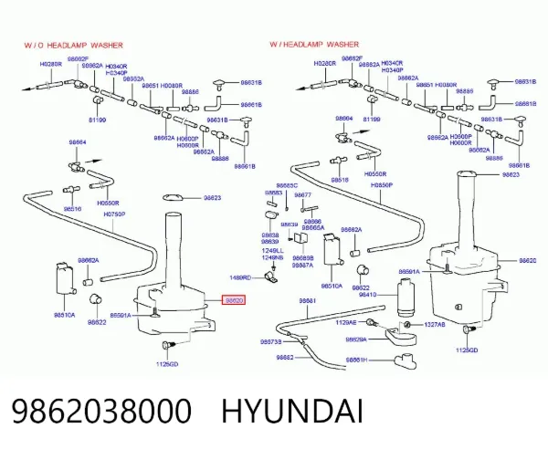 Depósito de limpiaparabrisas 9862038000 Hyundai/Kia