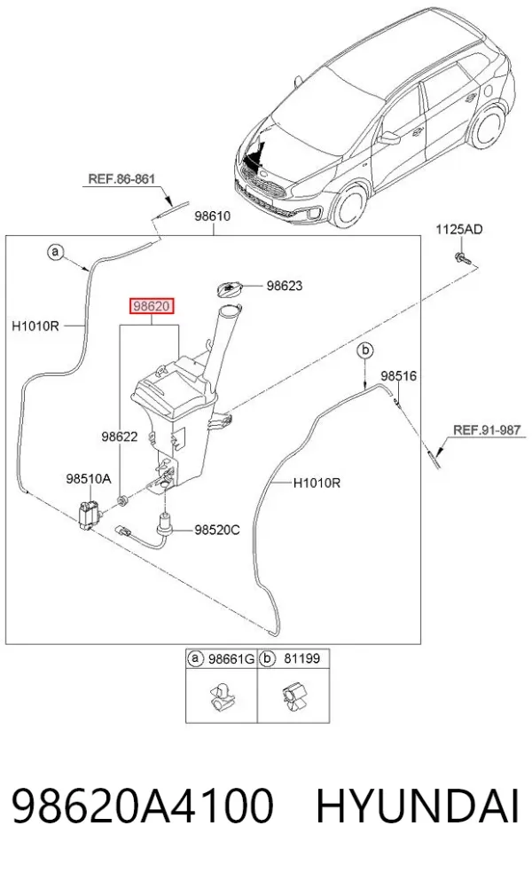 Depósito de limpiaparabrisas 98620A4100 Hyundai/Kia