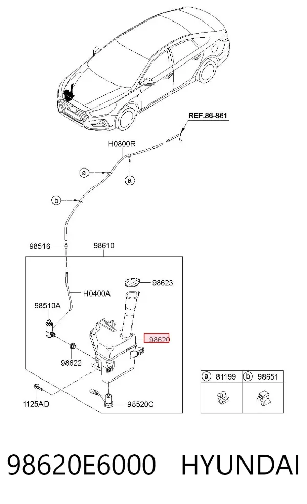 Depósito de limpiaparabrisas 98620E6000 Hyundai/Kia