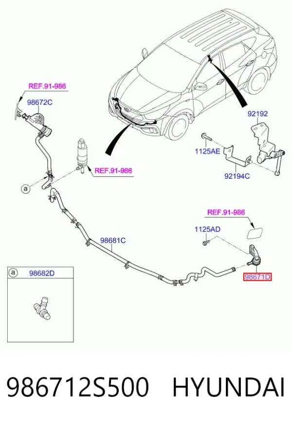Soporte de inyector del lavafaros (cilindro elevador) 986712S500 Hyundai/Kia