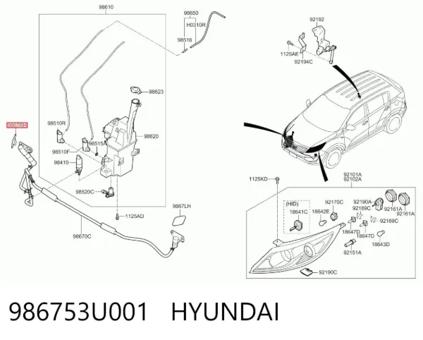 Tapa de la boquilla del lavafaros delantero 986753U001 Hyundai/Kia