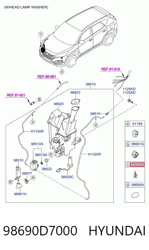 Tapa de la boquilla del lavafaros delantero 98690D7000 Hyundai/Kia
