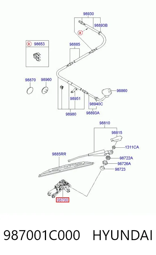 Motor limpiaparabrisas, trasera 987001C000 Hyundai/Kia