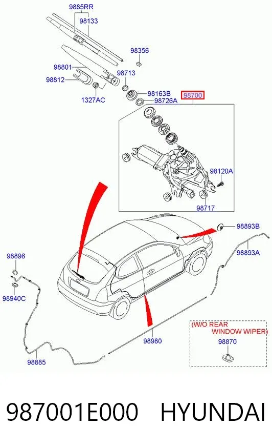 Motor limpiaparabrisas, trasera 987001E000 Hyundai/Kia