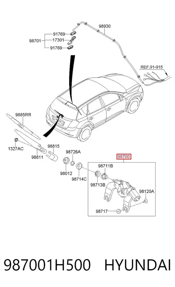 Motor limpiaparabrisas, trasera 987001H500 Hyundai/Kia