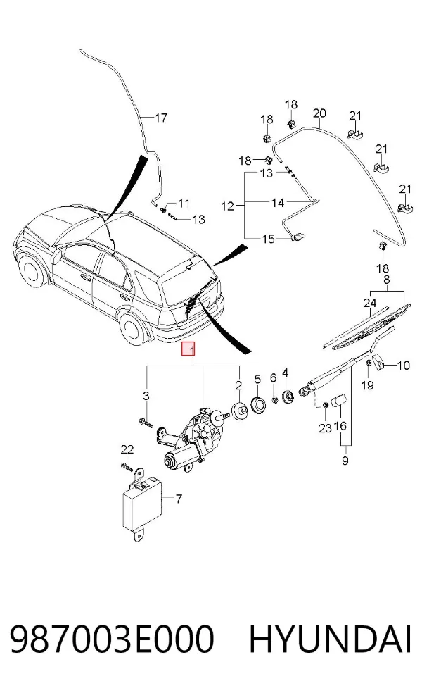 Motor limpiaparabrisas, trasera 987003E000 Hyundai/Kia