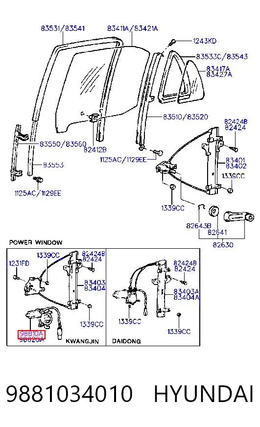 Motor del elevalunas de la puerta trasera izquierda 9881034010 Hyundai/Kia