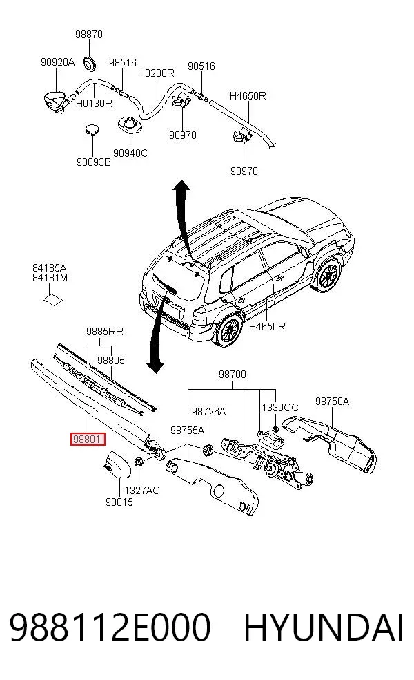 Brazo del limpiaparabrisas, trasero 988112E000 Hyundai/Kia
