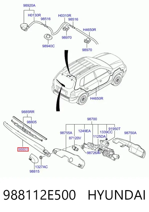 Brazo del limpiaparabrisas, trasero 988112E500 Hyundai/Kia