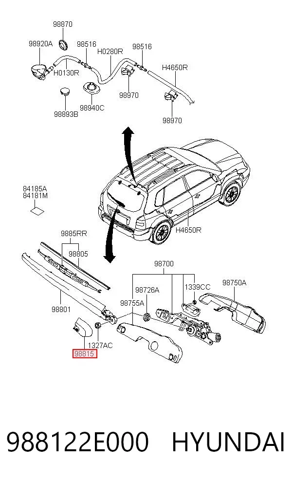 Tapa de la tuerca del brazo del limpiaparabrisas trasero 988122E000 Hyundai/Kia