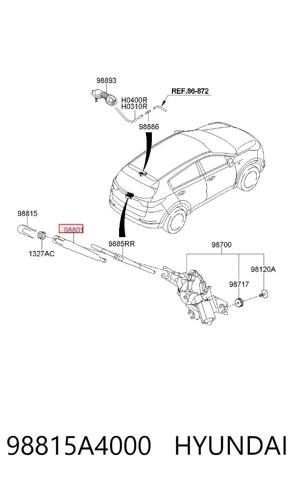 Brazo del limpiaparabrisas, trasero 98815A4000 Hyundai/Kia