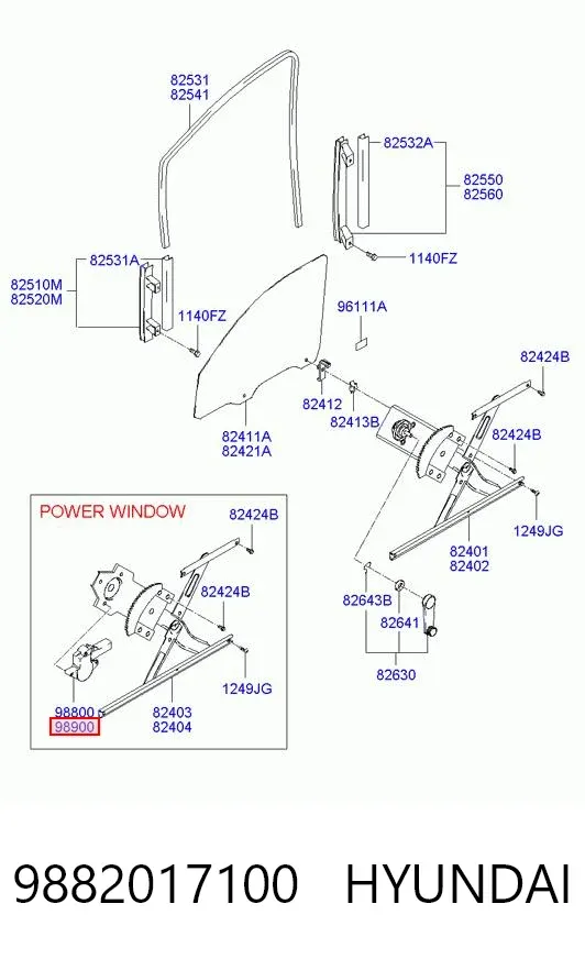 Motor del elevalunas de la puerta delantera derecha 9882017100 Hyundai/Kia