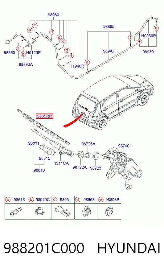 Limpiaparabrisas traseros 988201C000 Hyundai/Kia