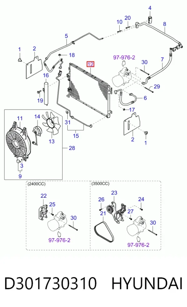 Condensador aire acondicionado D301730310 Hyundai/Kia