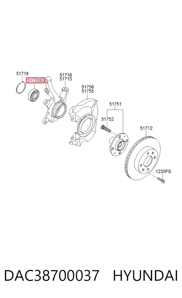 Cojinete de rueda delantero DAC38700037 Hyundai/Kia