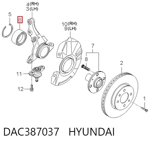 Cojinete de rueda delantero DAC387037 Hyundai/Kia