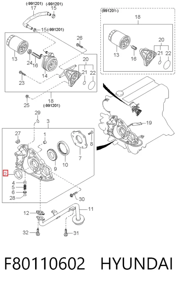 Retén delantero del árbol de levas F80110602 Hyundai/Kia