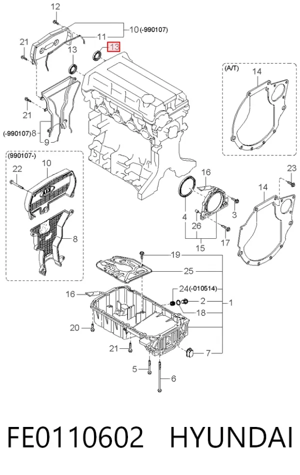 Retén delantero del árbol de levas FE0110602 Hyundai/Kia