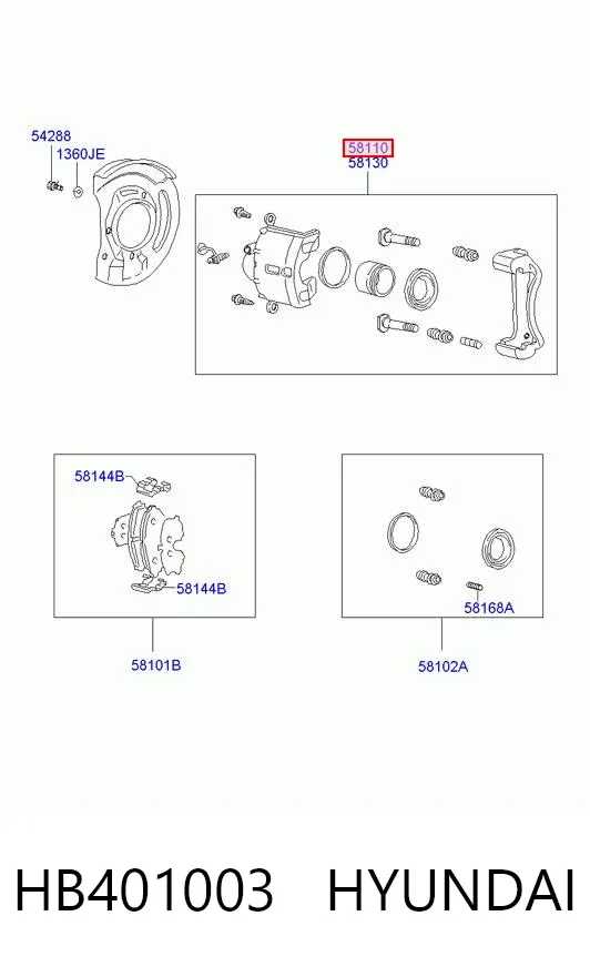 Pinza de freno delantera izquierda HB401003 Hyundai/Kia